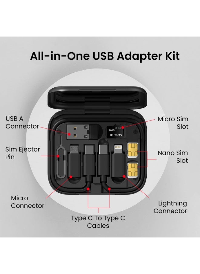 بورترونيكس Portronics Snapcase 60W Multifunctional Fast Charging Data Cable Kit, Conversion Set USB A & Type C to Male Micro/Type C/Lightning,Data Transfer,Sim Storage,Sim Eject Pin,Pocket Mirror,Phone Holder - Image 2